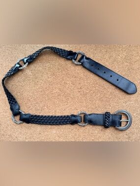 Brighton Black Braided Leather Belt with Silver Rings